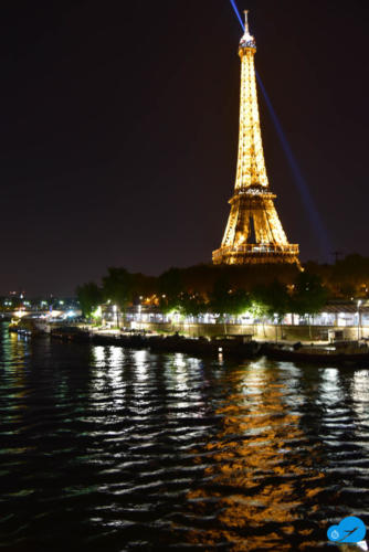Eiffel Tower at night from Seine river